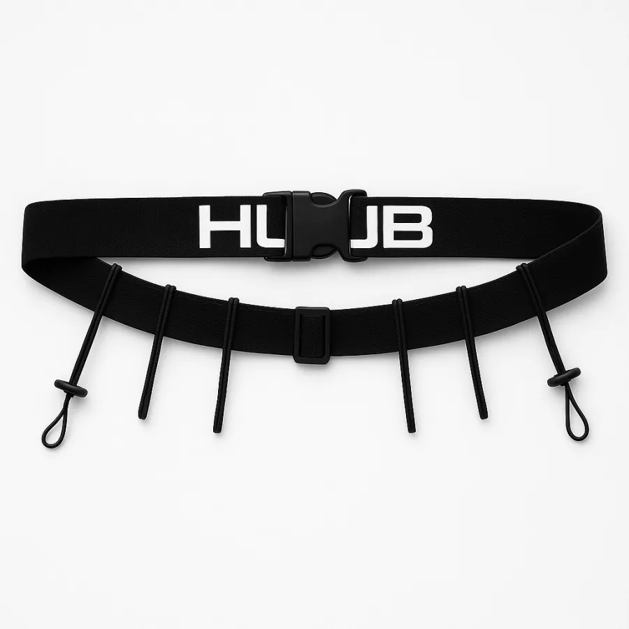 HUUB Gel Loop Race Belt — black belt with white HUUB logo and 6 gel loops