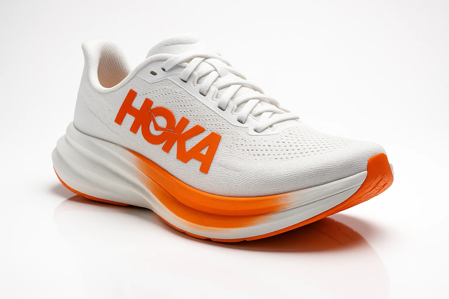 Hoka Rocket X 3 triathlon running shoe — white with orange accents and HOKA branding