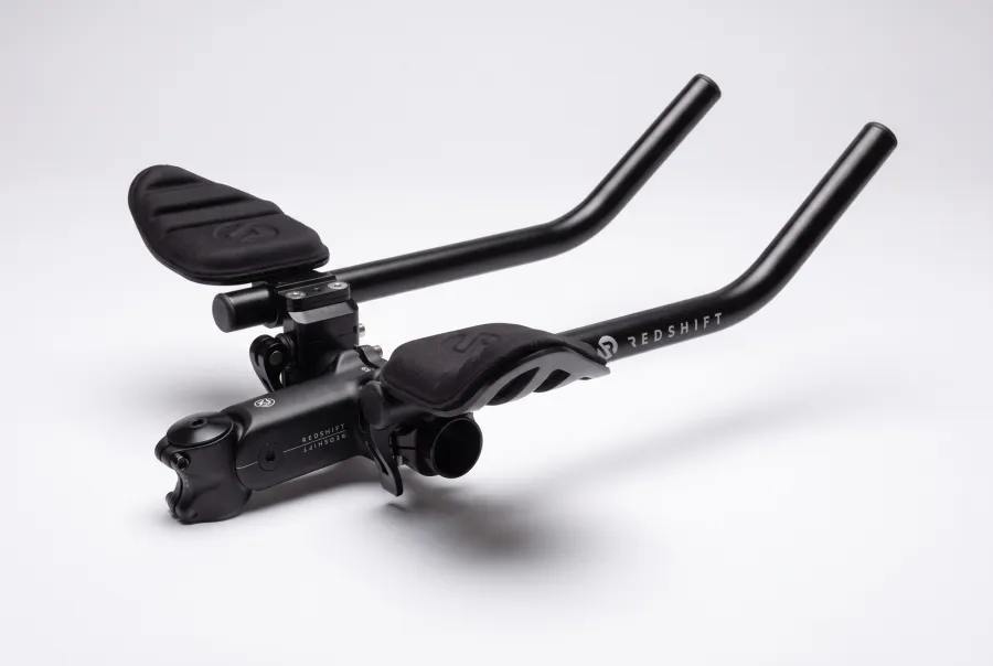 Redshift Sports Quick-Release Clip-On Aerobars mounted on a bike stem, shown with the tool-free lever release mechanism