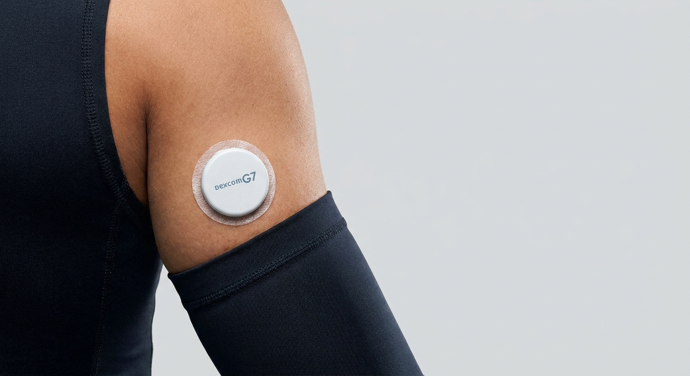 Dexcom G7 CGM sensor worn on upper arm