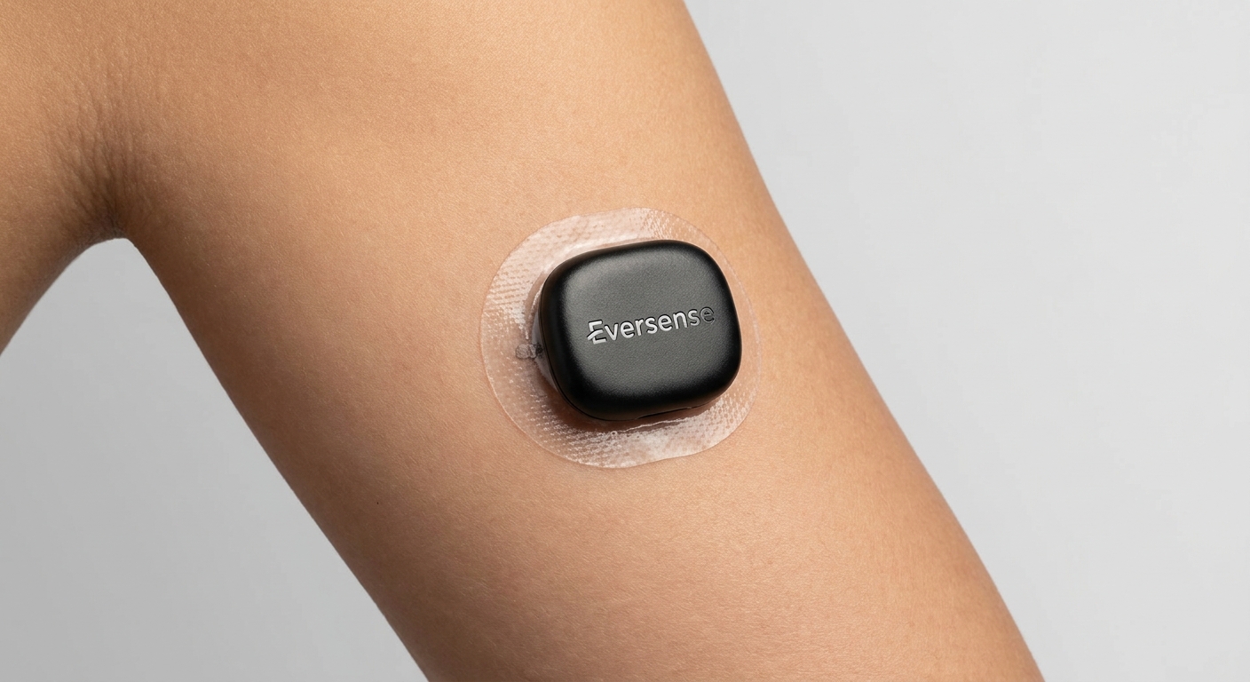 Eversense 365 implantable CGM transmitter on upper arm