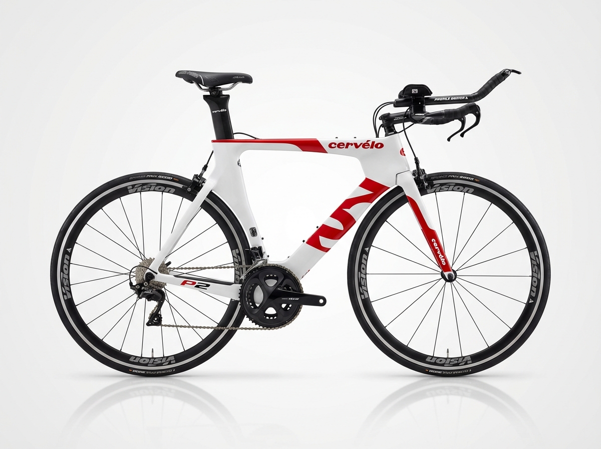 Cervelo P2 triathlon bike with aero bars and Shimano 105 groupset