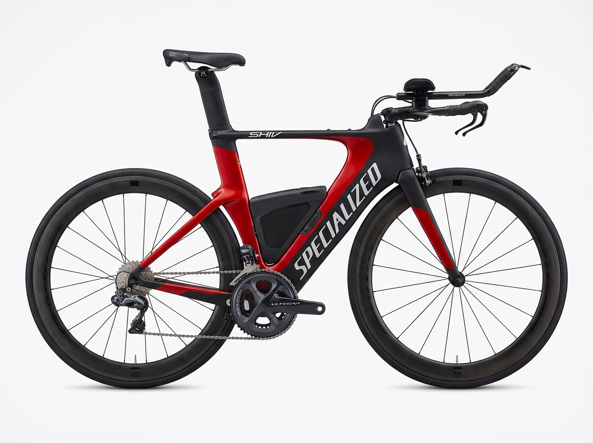 Specialized Shiv triathlon bike with aero carbon frame and integrated storage