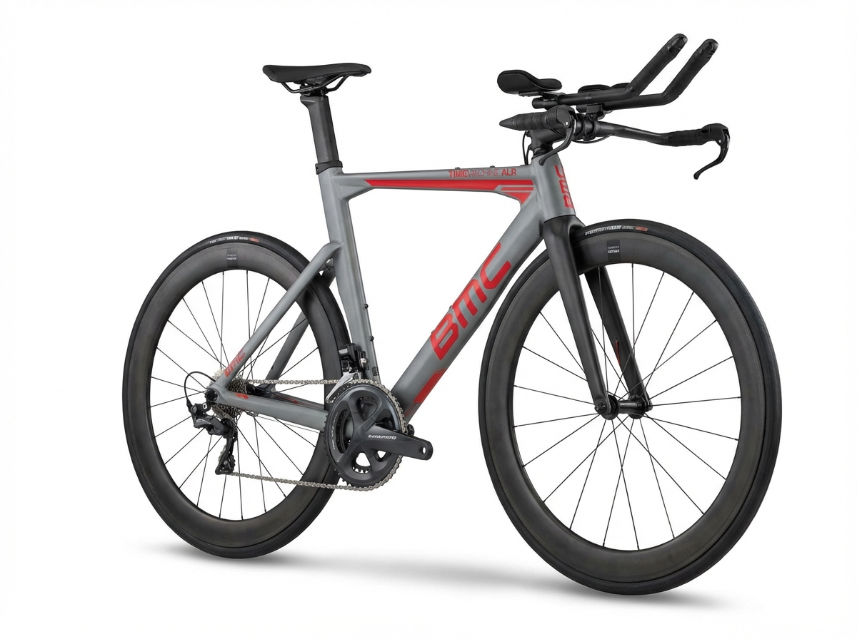 BMC Timemachine ALR triathlon bike with aluminum frame and carbon aero fork