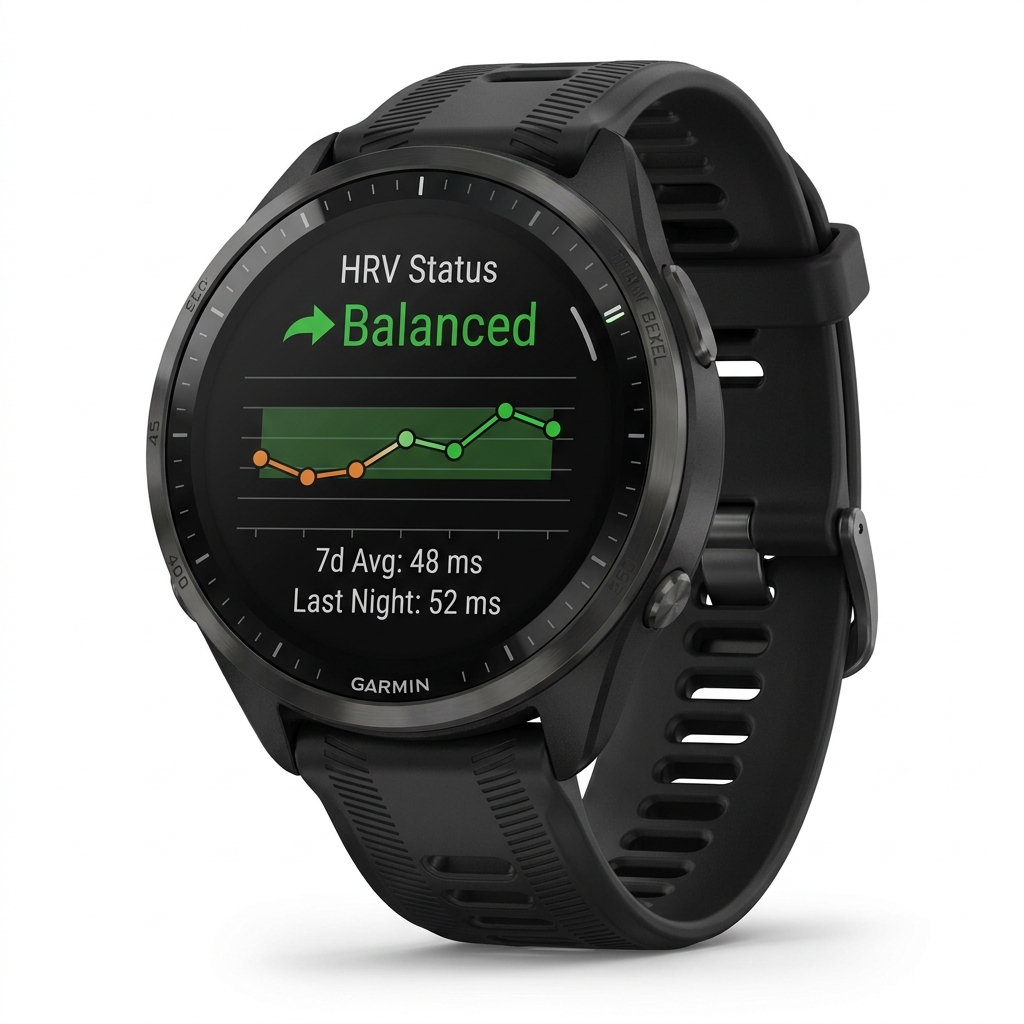 Garmin HRV Status screen showing heart rate variability data