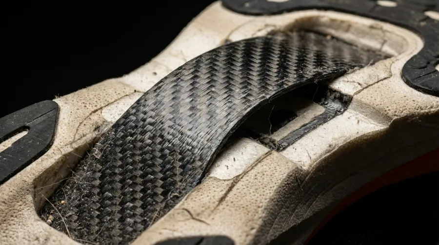 Carbon fibre plate technology inside a running shoe sole