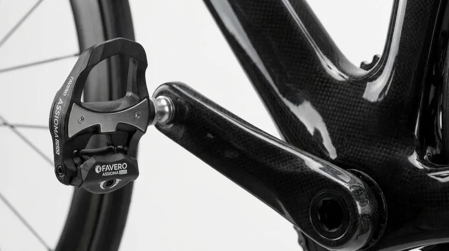 Favero Assioma Duo power meter pedals on triathlon bike crank