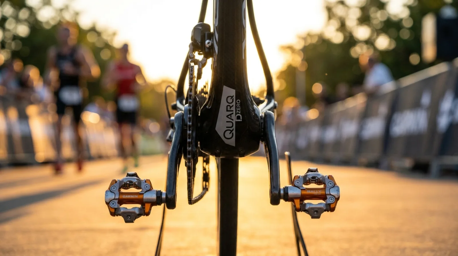 Triathlete in aero position on TT bike with Garmin Edge showing power data