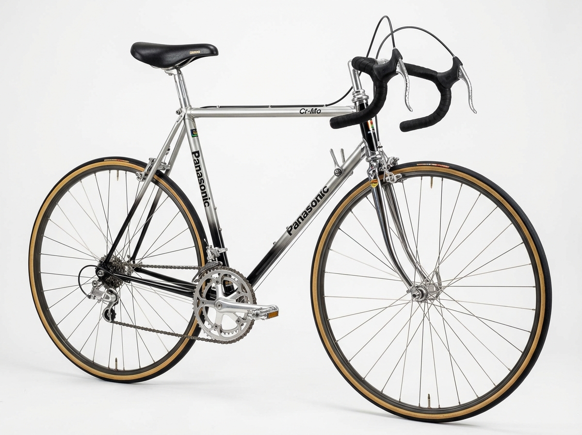 Vintage 1980s Panasonic steel road bicycle, classic chrome and silver components