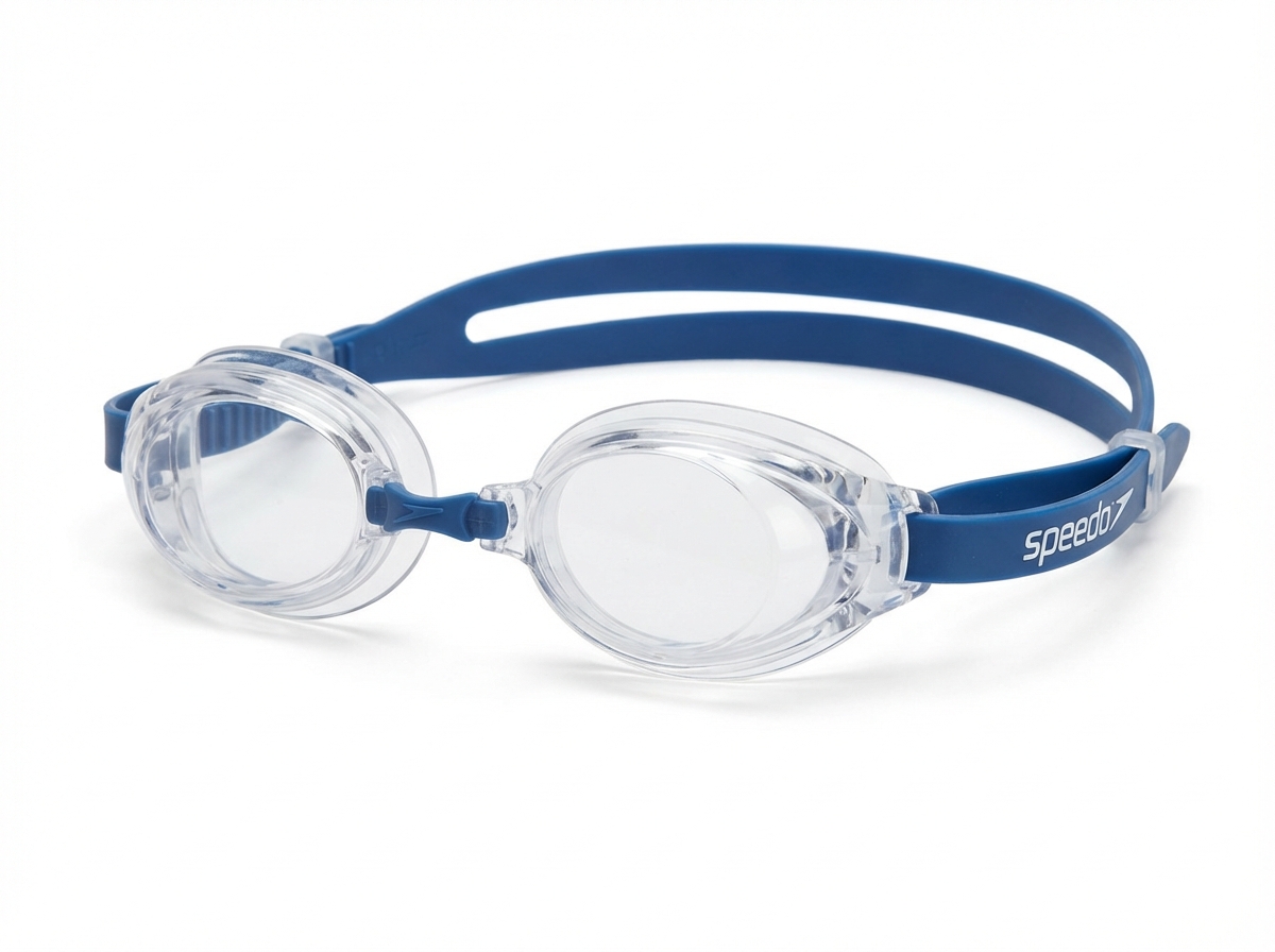 Speedo Vanquisher 2.0 swim goggles with blue silicone strap
