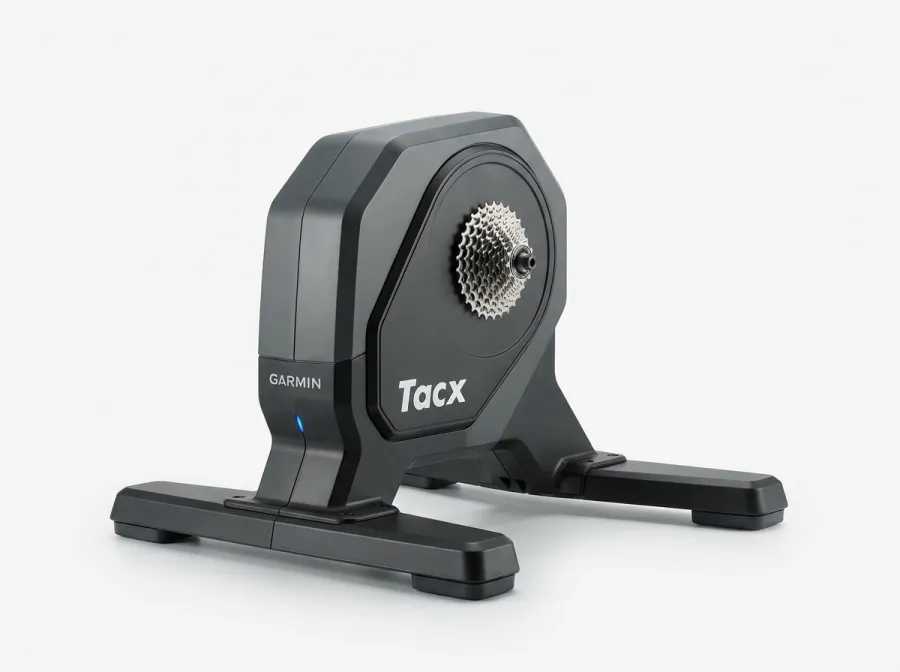 Garmin Tacx Neo 3M smart trainer product photo on white background showing Tacx and Garmin branding with cassette interface