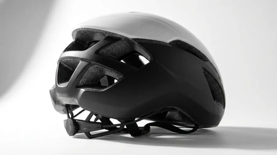 Close-up of a modern triathlon helmet showing interior safety foam liner